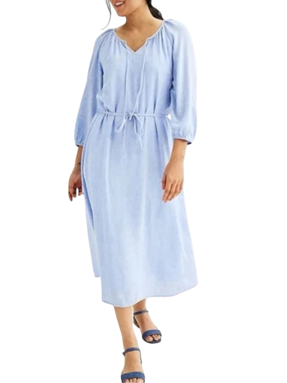 New! Sonoma Goods For Life Linen-Blend Tie Waist Midi Dress